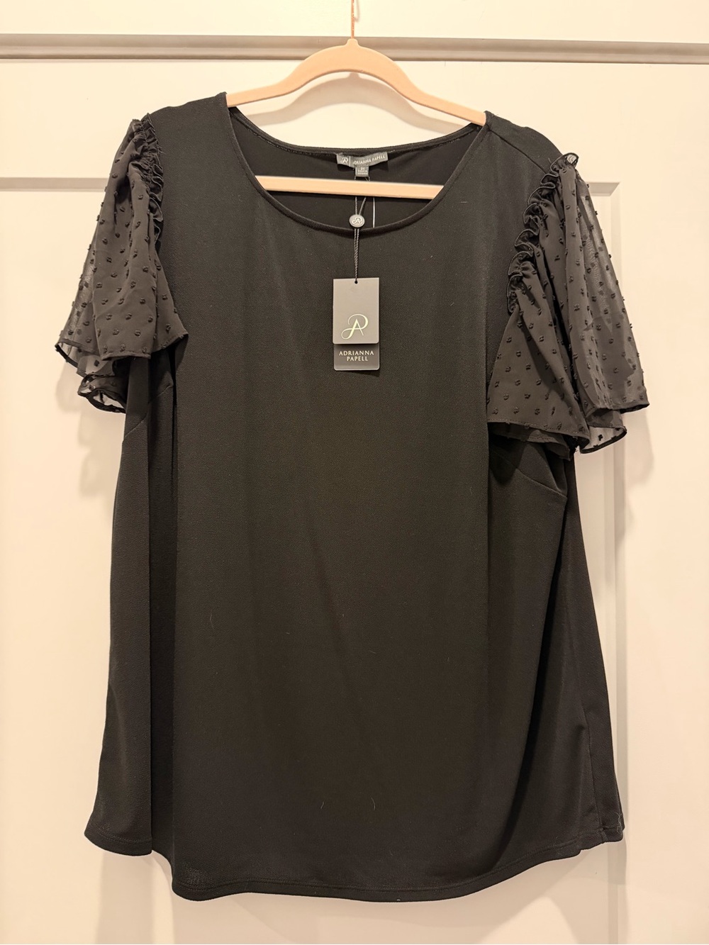 Adrianna Papell Clip Dot Flutter Sleeve Top Black